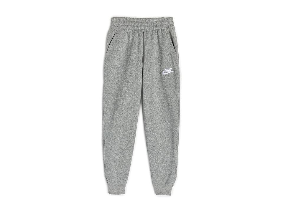 Nike Kids Sportswear Club Fleece Joggers (Little Kid/Big Kid) Kid's Clothing Dark Grey Heather/Base Grey/White: S (8-9 Big Kid) One Size | Zappos.com