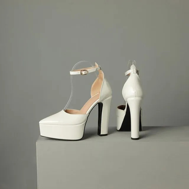 Megan - Pointy-Toe Ankle Strap Platform Chunky Heel Sandals | YesStyle.com