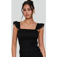 Women's Black Smocked Frill Strap Top South Beach New Look | New Look (UK)