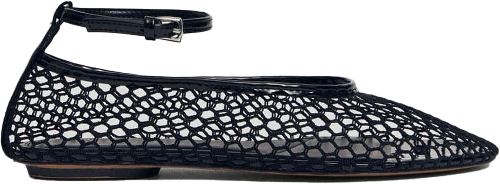 Mesh Ankle Strap Flats for Women Round Toe Ballet Flats Shoes,Casual Mary Jane Flats Comfortable ... | Amazon (US)