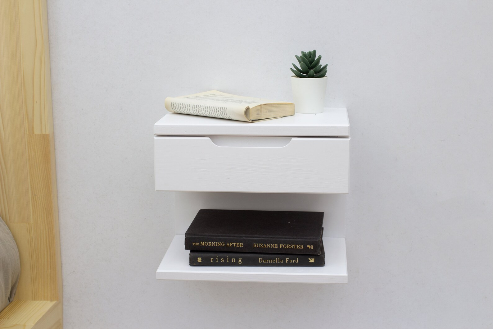 White Floating Nightstand | Wall Mounted Nightstand With Drawer, Wood Bedside Shelf and Floating ... | Etsy (Global)