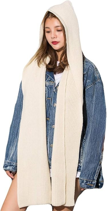 Women Winter 3 in 1 Hooded Hat Scarf Wrap Shawl Crochet Knit Pullover Neckwarmer | Amazon (US)