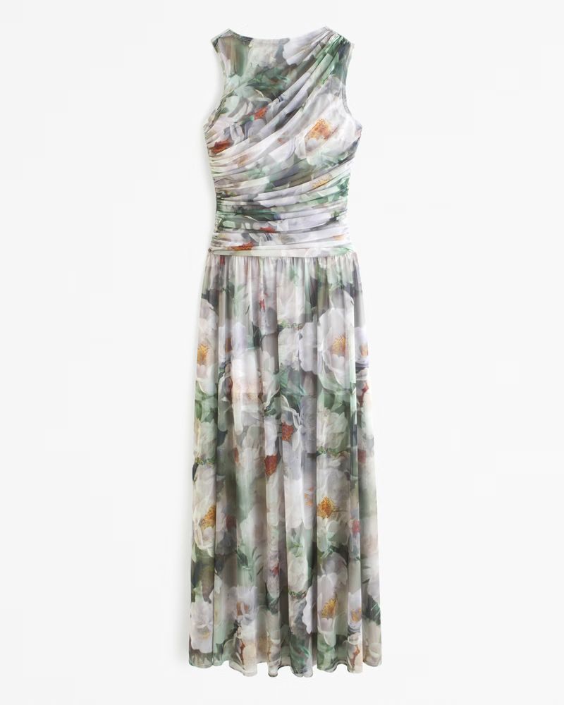 Mesh High-Neck Drop-Waist Gown | Abercrombie & Fitch (US)