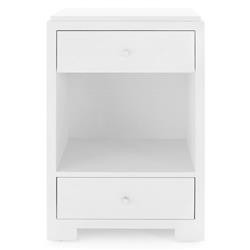 Villa & House Fedor Modern White Grasscloth Silver Round Pulls 2 Drawer Nightstand | Kathy Kuo Home