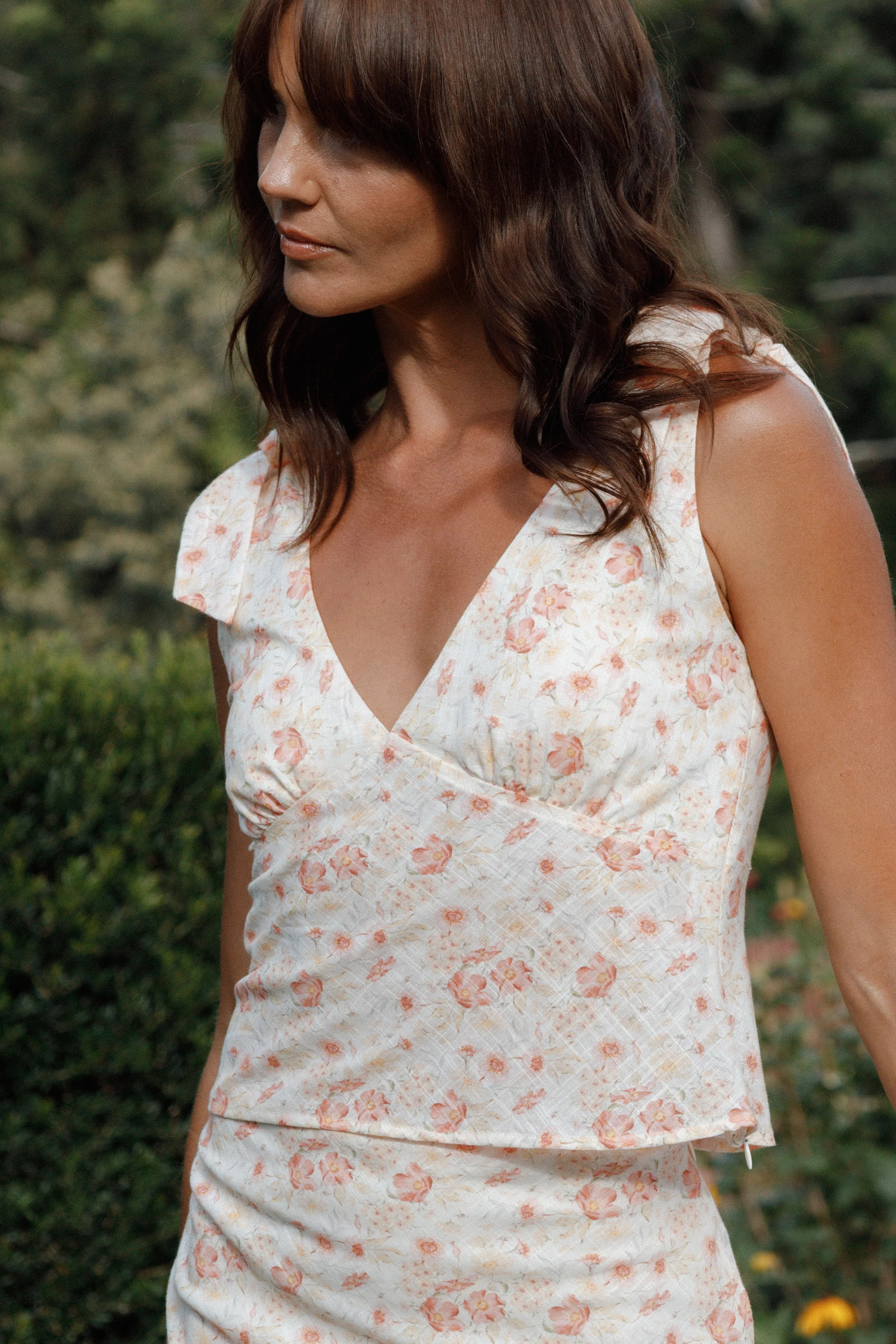 Kedra Tie Shoulder Top - Peach Ditsy Floral | Petal & Pup (US)