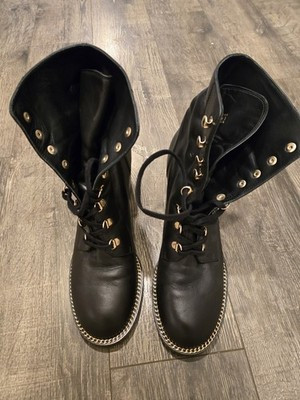 Pre-owned Stuart Weitzman Kolbie Chain Block Bootie Black Leather Sz 11.5 Narrow | eBay | eBay US
