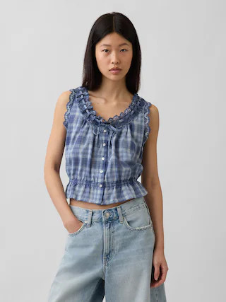 Eyelet Tie-Front Crop Peplum Top | Gap (US)
