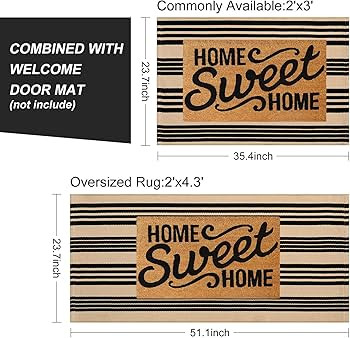 Black and Tan Striped Outdoor Rug, 2’ x 4.3’ Cotton Hand-Woven Reversible Front Porch Rug Was... | Amazon (US)
