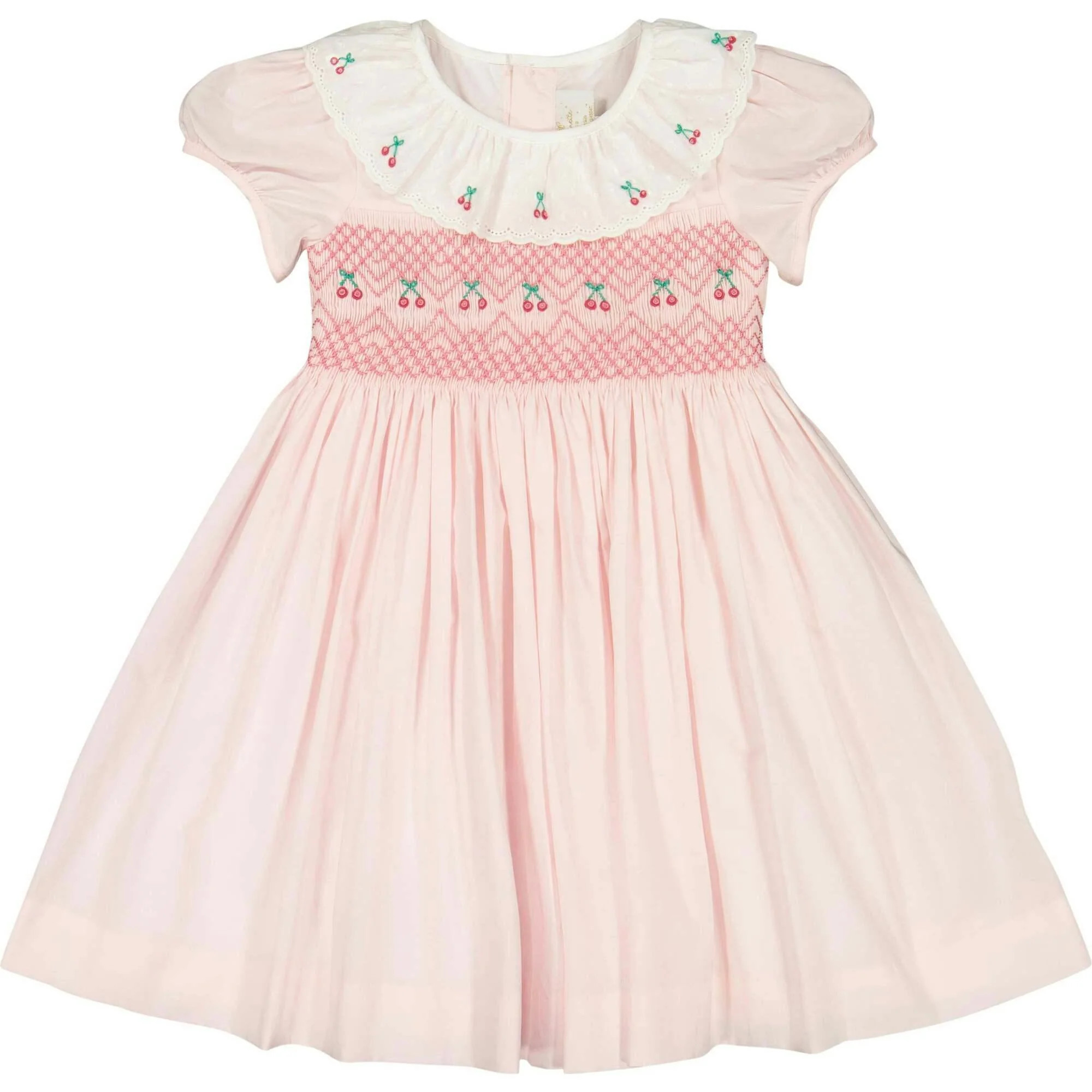 Cherry Pink Short Puff Smocked Dress | Maisonette