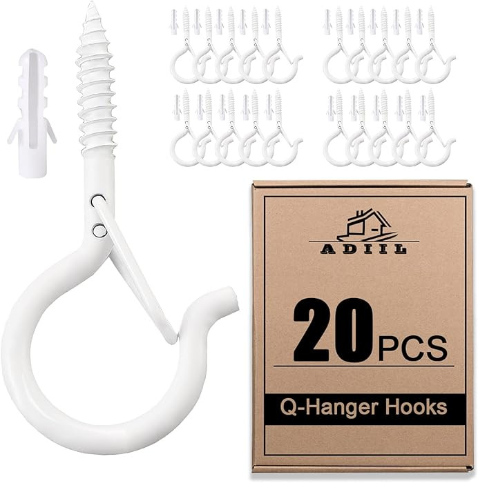 ADIIL 20 PCS Q Hanger Hooks with Safety Buckle, Windproof Screw Hooks for Hanging Outdoor String ... | Amazon (US)