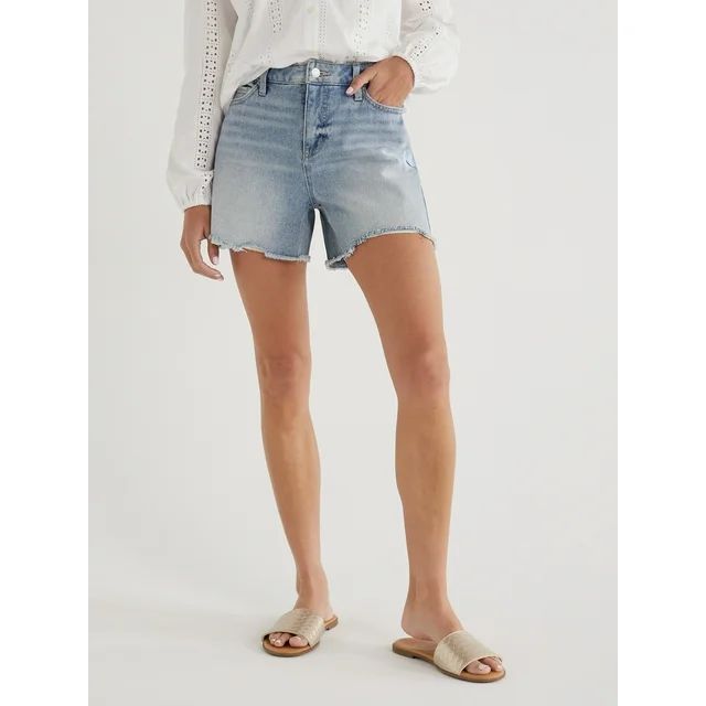 Time and Tru Women's Denim Shorts with Destructed Hem, 4" Inseam, Sizes 2-20 | Walmart (US)