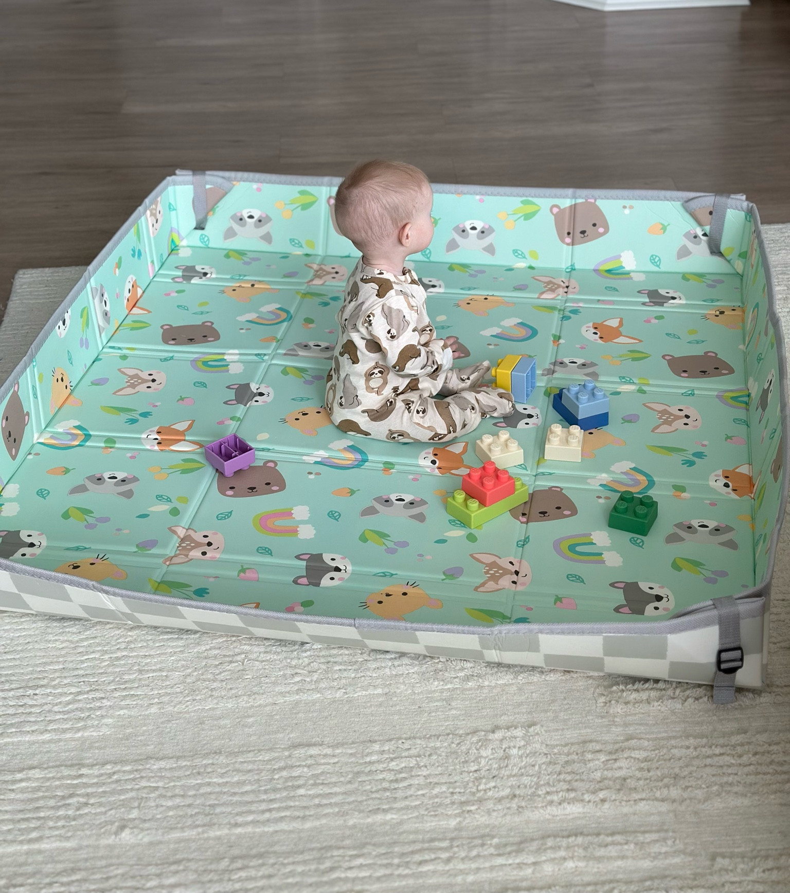 Foldable soft foam play mat for baby! Great for tummy time, sitting or playing and folds compactly  Can lay flat or with walls up for play arena. Reversible design - one colorful and one gray & white checkered 

#LTKkids #LTKfindsunder50 #LTKbaby
