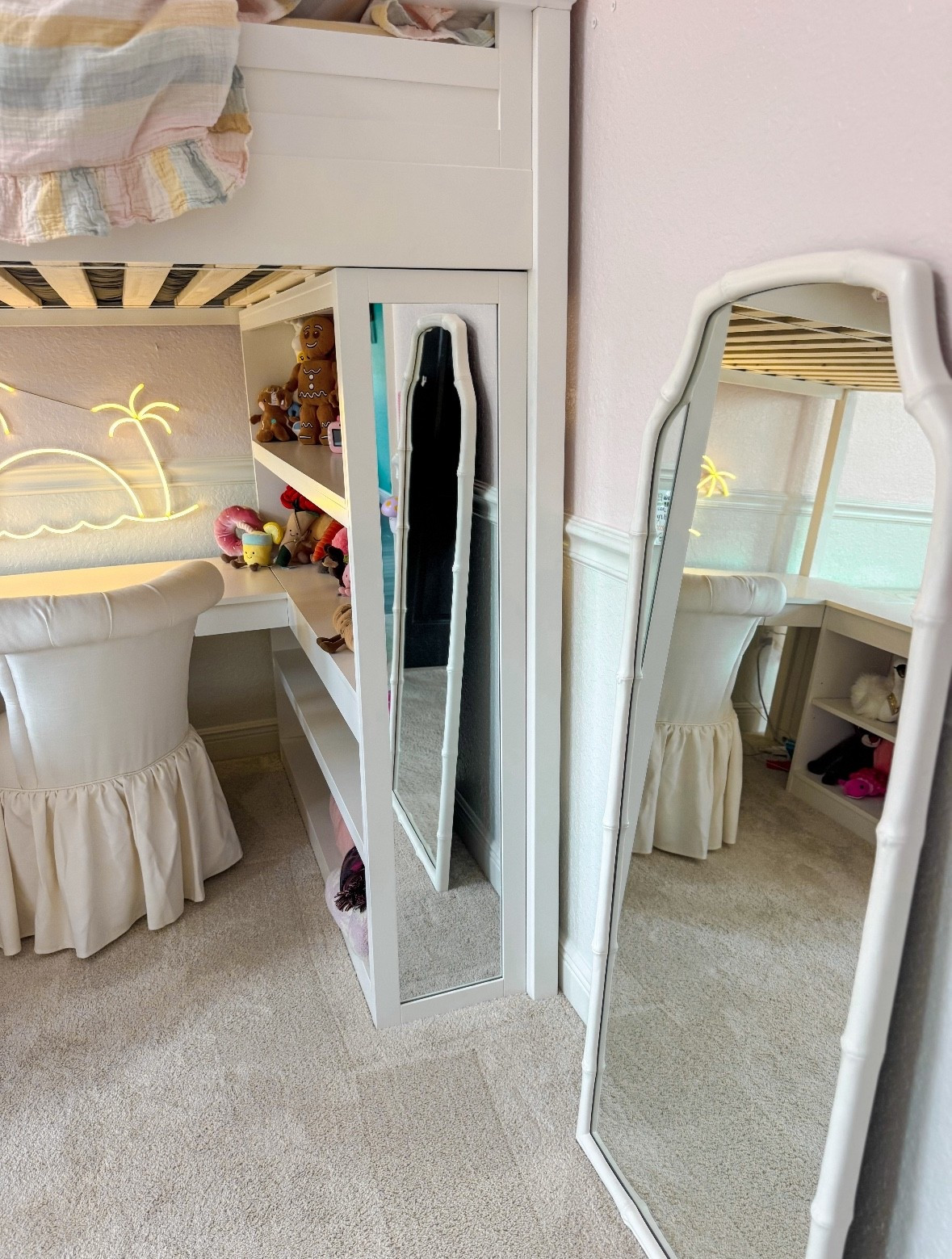 She wanted soft, fun and a little glam - mission accomplished! 🤩 loving this cozy corner and mirror combo. #pbteen #potterybarnteen 

#LTKHome #LTKKids #LTKFamily