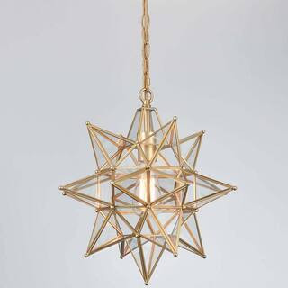 60 Watt 1 Light Brass Finished Shaded Pendant Light with Clear glass Glass Shade and No Bulbs Included | The Home Depot