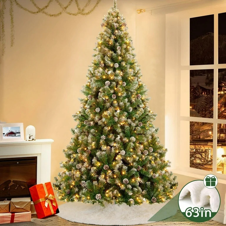 Yexmas 9ft Pre-Lit Realistic Artificial Christmas Trees,Green Christmas Trees with 2100 Flocked F... | Walmart (US)