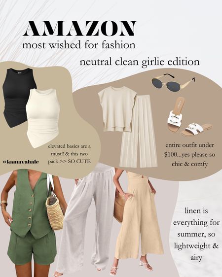 AMAZON MOST WISHED FOR FASHION: NEUTRAL CLEAN GIRLIE AESTHETIC FOR SUMMER 🫶🏻

absolutely obsessed with neutrals, lightweight fabrics & quality basics for summer! did I mention everything here is under $50 🤭

shop these finds + so much more on my LTK 🫧 @kamhale

#LTKfindsunder50 #LTKworkwear #LTKSeasonal