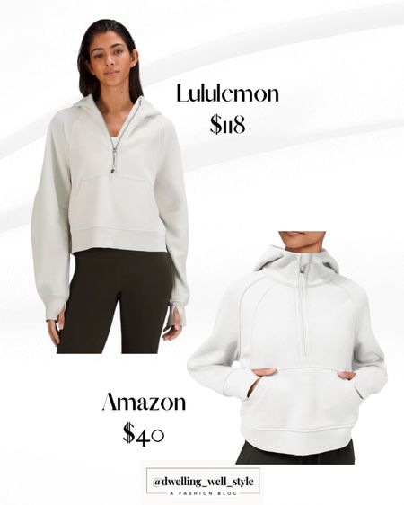 Bone white Lululemon Scuba Hoodie
Amazon Dupe just $40! (Looks from pics like the dupe is more pure white but you’ll have to order it to know for sure 😉)
I have this dupe in a different color and LOVE it!
FYI it is not as oversized as the Lulu one but you can size up if you want that look.

#LTKfit #LTKunder50 #LTKFind