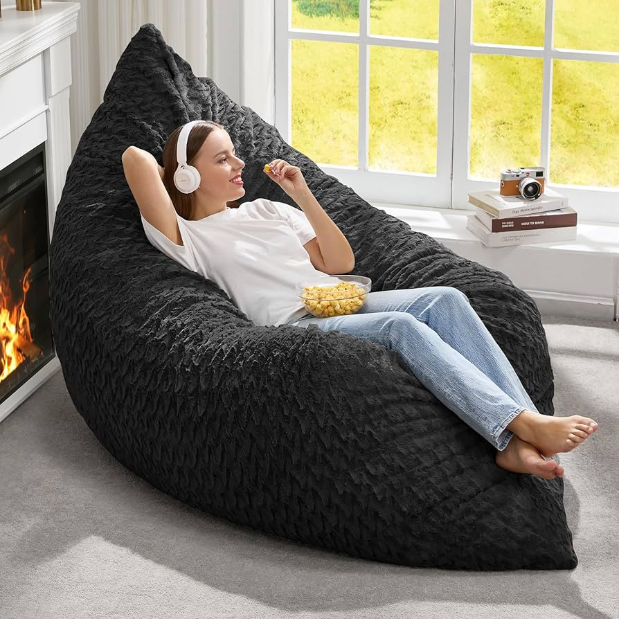 Hobestluk 3 in 1 Bean Bag Chair Giant Bean Bag Chairs for Adults with Chevron Plush Fur Cover Con... | Amazon (US)