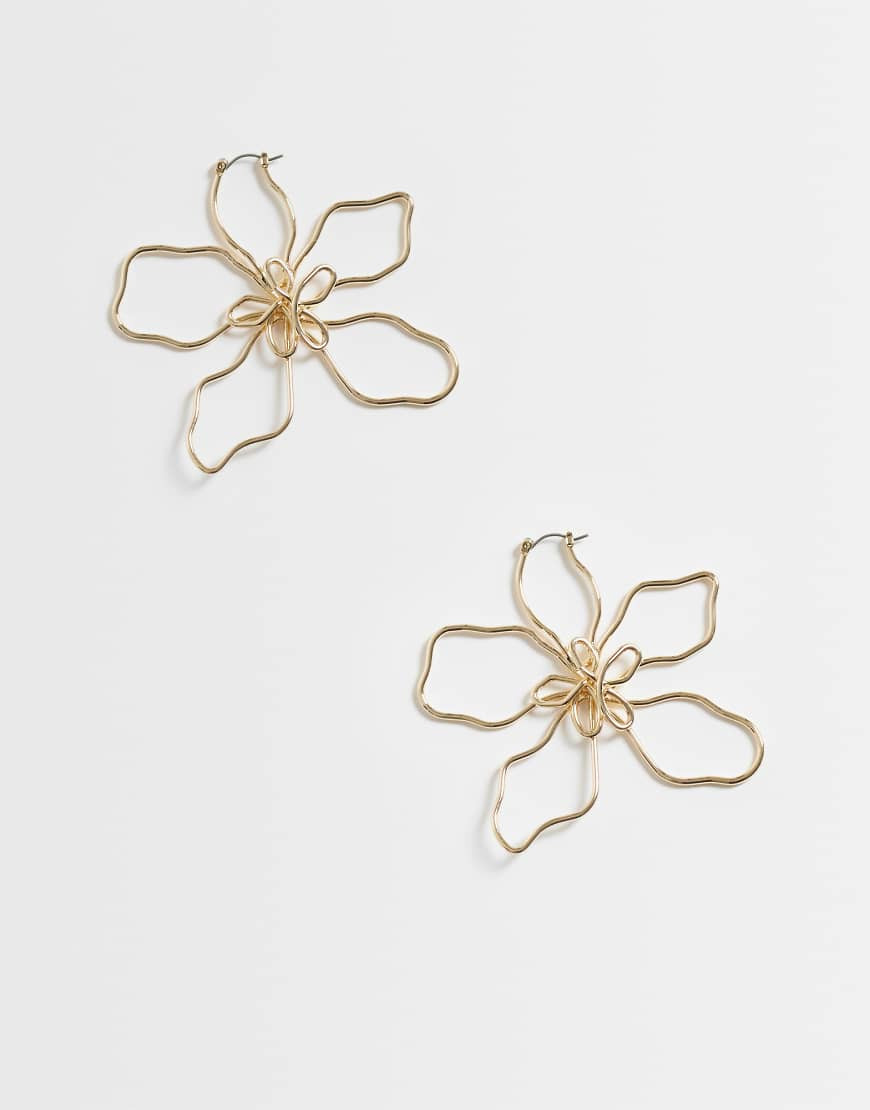 ASOS DESIGN earrings with large wire floral design in gold tone | ASOS (Global)