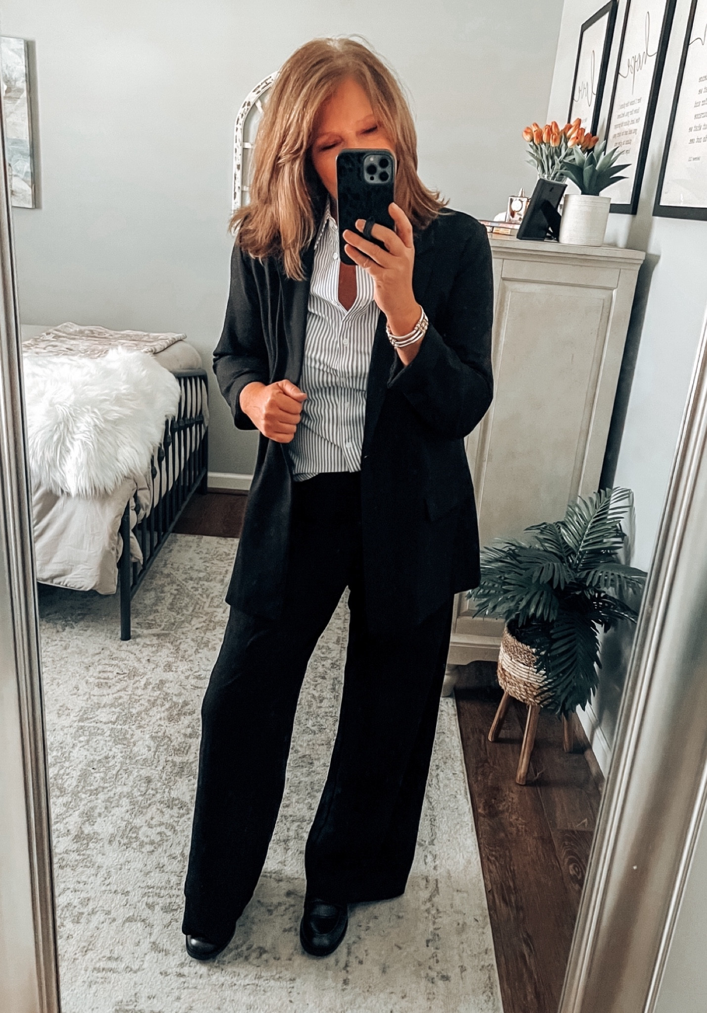 Time and Tru boyfriend blazer, style with striped button down Time and Tru shirt and Lee wide leg pull on knit pants. **best pants EVER!🥰 Time and Tru loafers, super comfortable, also tts. 

#walmartpartner #walmartfashion @walmartfashion #walmart @walmart Walmart outfits, fall outfits, workwear, business casual outfit, sale, blazer outfits, loafer outfits 

#LTKSaleAlert #LTKWorkwear #LTKFindsUnder50

#LTKFindsUnder50 #LTKSaleAlert #LTKWorkwear