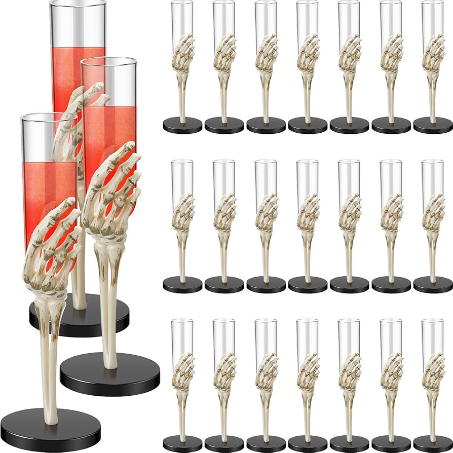 Tanlade 2.7 oz Halloween Goblets with Spooky Skeleton Hand Plastic Champagne Flutes Halloween Cup... | Amazon (US)