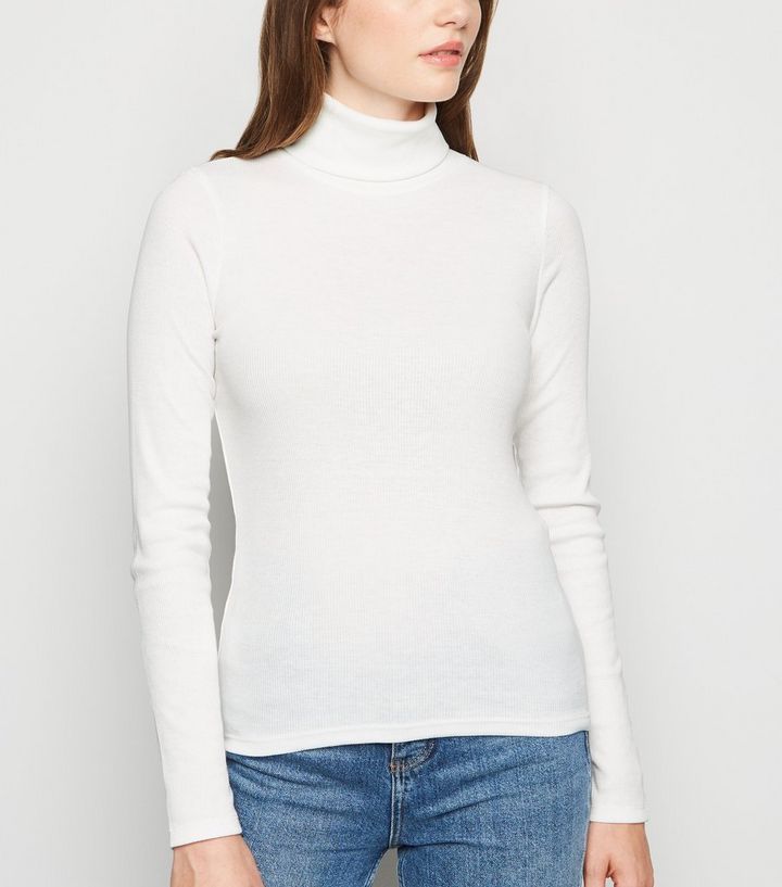 Off White Ribbed Long Sleeve Roll Neck Top | New Look | New Look (UK)