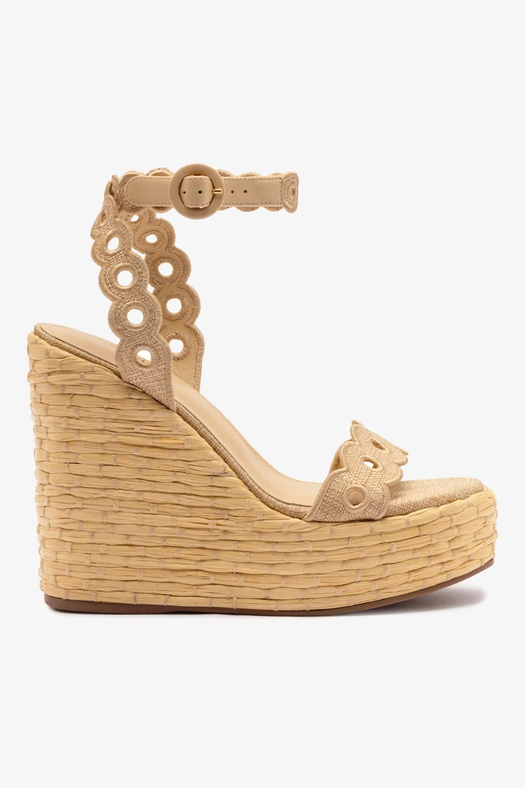 Florence Broderie Wedge In Beige Raffia | Larroude