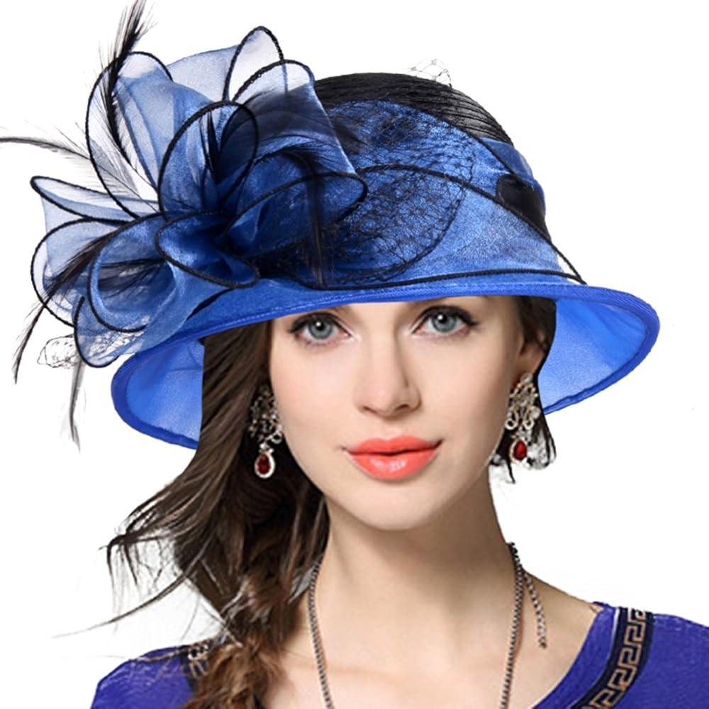VECRY Lady Derby Dress Church Cloche Hat Bow Bucket Wedding Bowler Hats | Amazon (US)