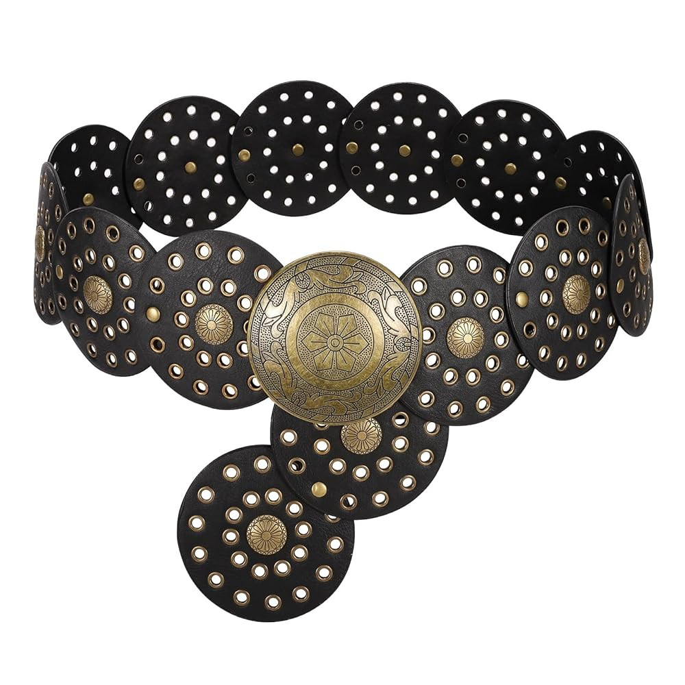 WERFORU Women Wide Western Disc Belt Cowgirl Boho Leather Belt for Jeans Dress | Amazon (US)