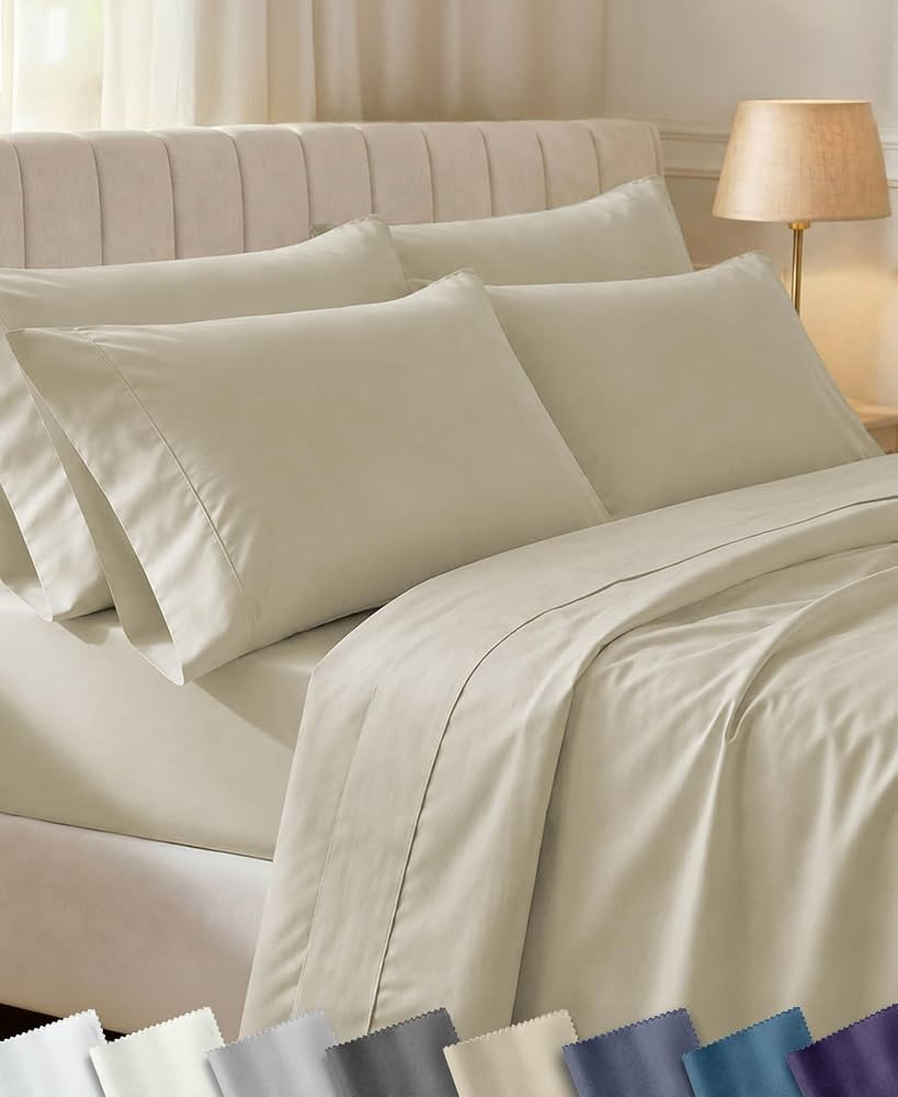 California Design Den Soft 100% Cotton Queen Fitted Sheet Set, 6 Pcs, Beige | Amazon (US)