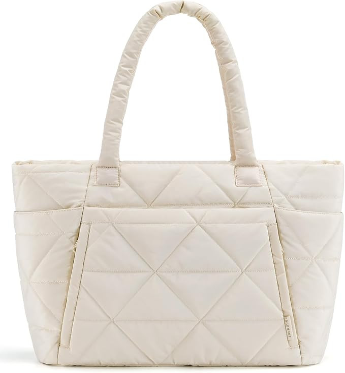 BAGSMART Tote Bag for Women, Puffy Tote Bag with Zipper, Large Quilted Shoulder Bag with Compartm... | Amazon (US)