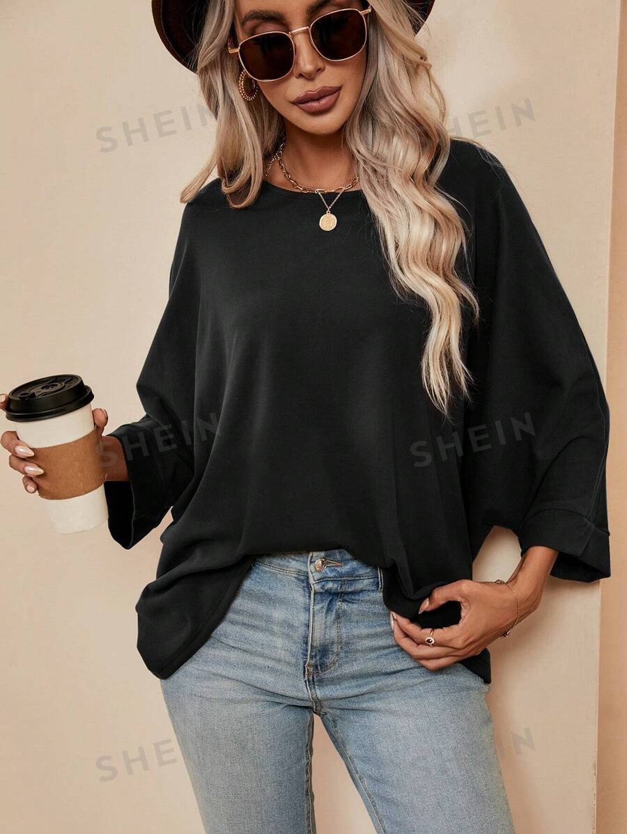 SHEIN LUNE Solid Batwing Sleeve Tee | SHEIN