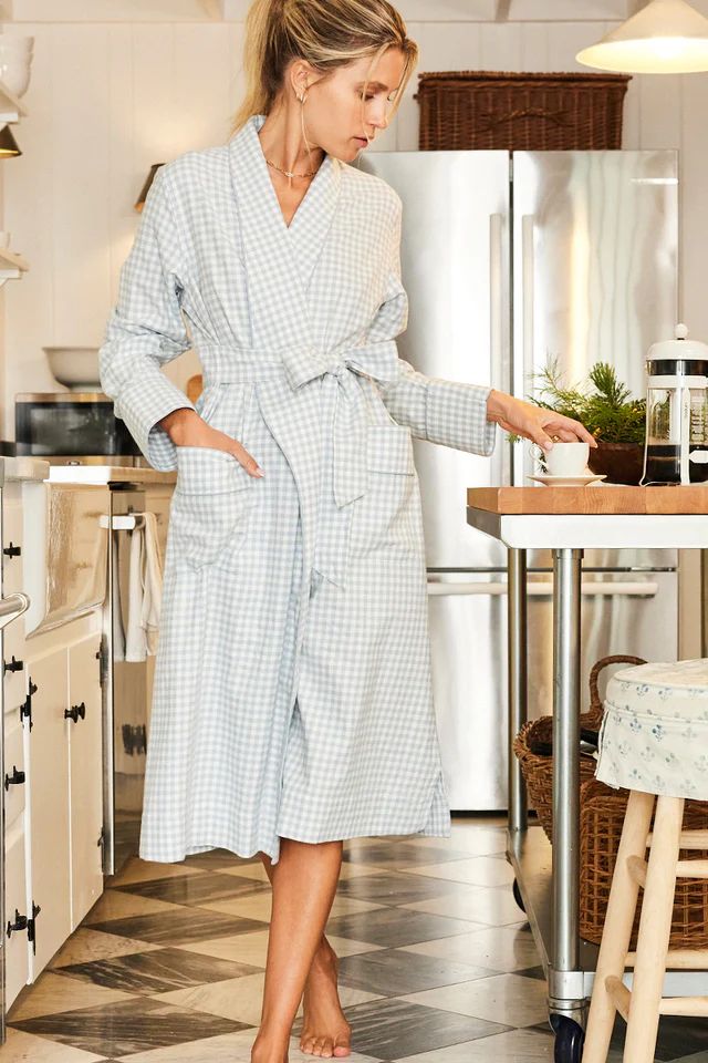 Flannel Robe in Blue Gingham | LAKE Pajamas