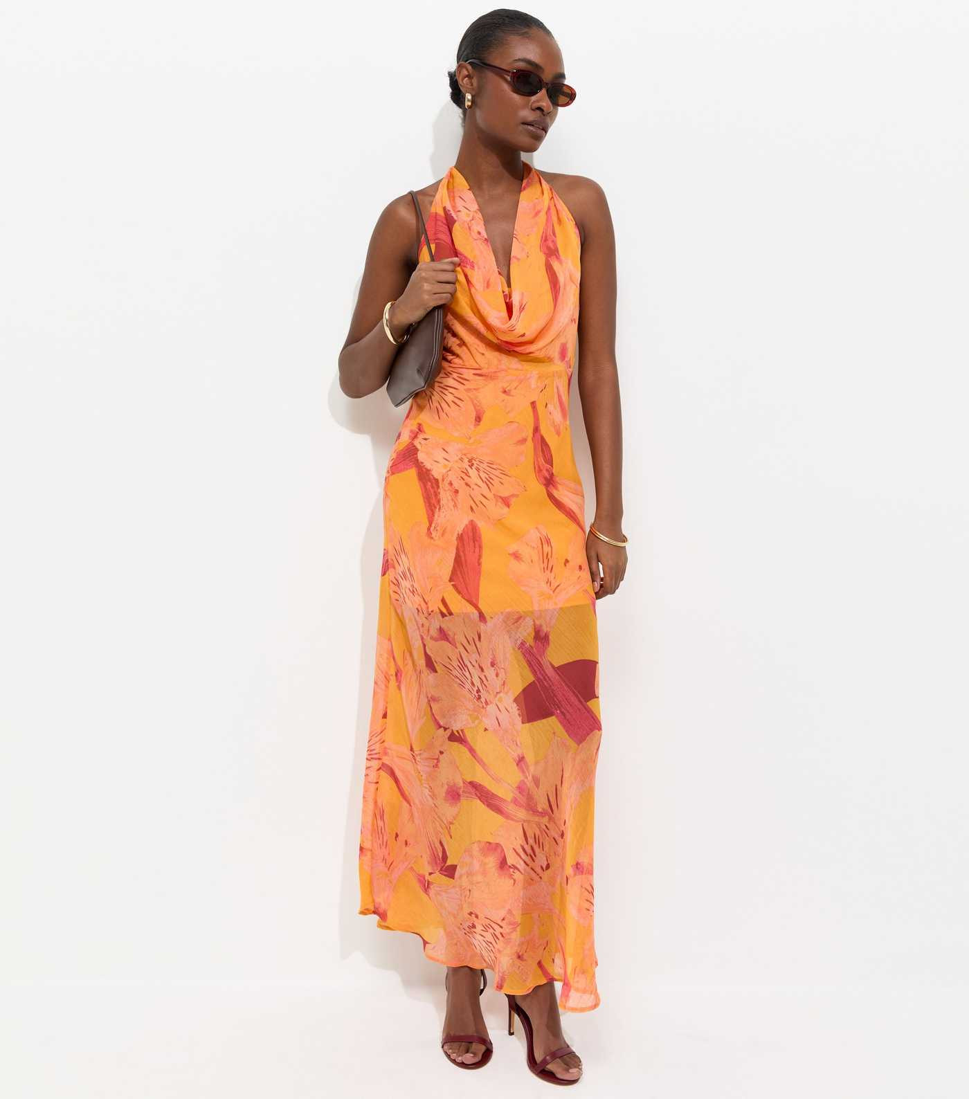 Bright Orange Floral Halter Maxi Dress | New Look | New Look (UK)