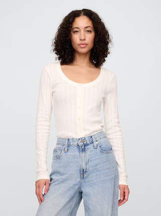 Pointelle Scoopneck Cardigan | Gap Factory