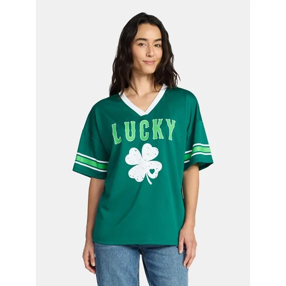 Saint Patrick's Day Women's Lucky Jersey with Short Sleeves from Holiday Time, Sizes XXS-XXL | Walmart (US)