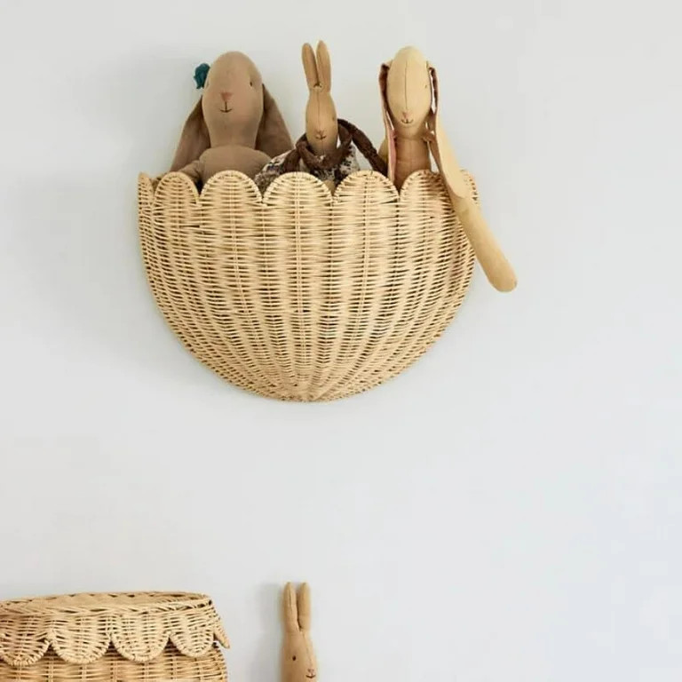 Scalloped Wall Basket  Handwoven Natural Rattan Storage Organizer with Sturdy Metal Frame, Nordic... | Walmart (US)