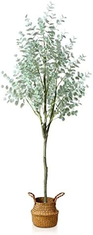 SOGUYI Artificial Eucalyptus Tree 6ft Tall Fake Silver Dollar Leaves Eucalyptus Plants Faux Silk ... | Amazon (US)