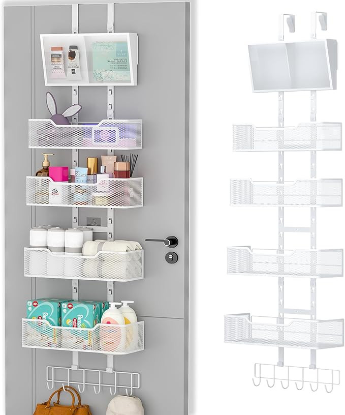 Hongtamoya Adjustable Over The Door Organizer, Hanging Door Storage with PVC Pocket and 4 Metal B... | Amazon (US)