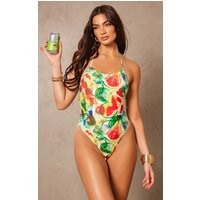 Multi Blurred Fruit Print Ruched Swimsuit | PrettyLittleThing UK