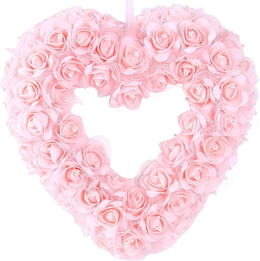 idyllic Heart Shaped Wreath Floral Rose Artificial Garland Door Wreath for Home Wedding Valentine... | Amazon (US)