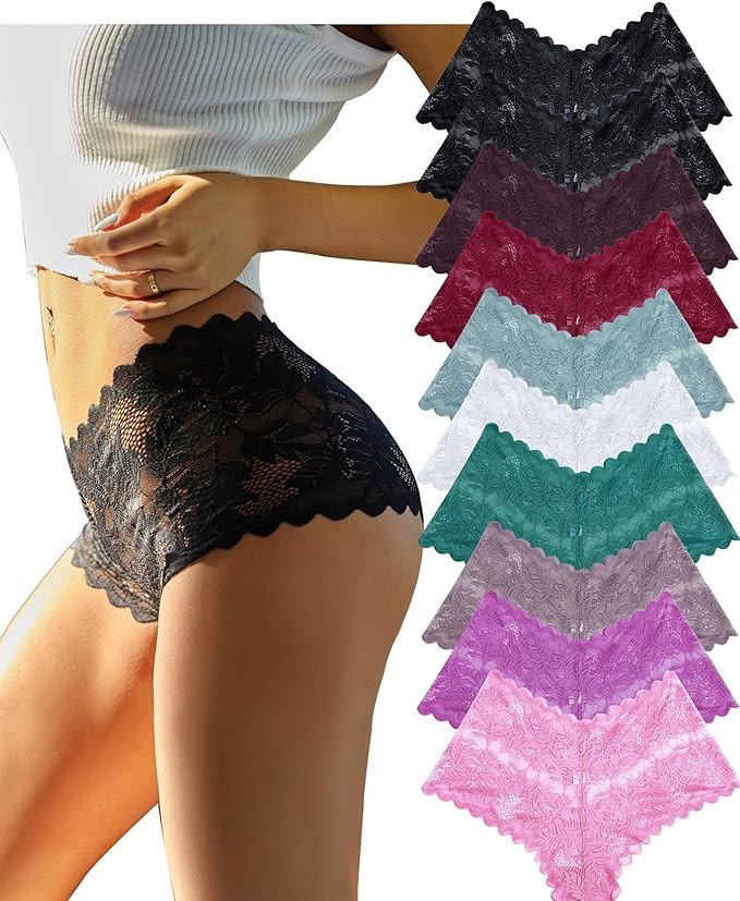 Knowyou Women's Underwear Sexy V-Waist Shorts Underwear for Women Lace High Waist Cheeky Panties ... | Amazon (US)