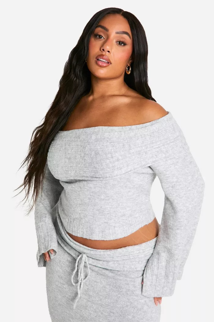 Plus Rib Edge Soft Knit Bardot Jumper | boohoo (US & Canada)