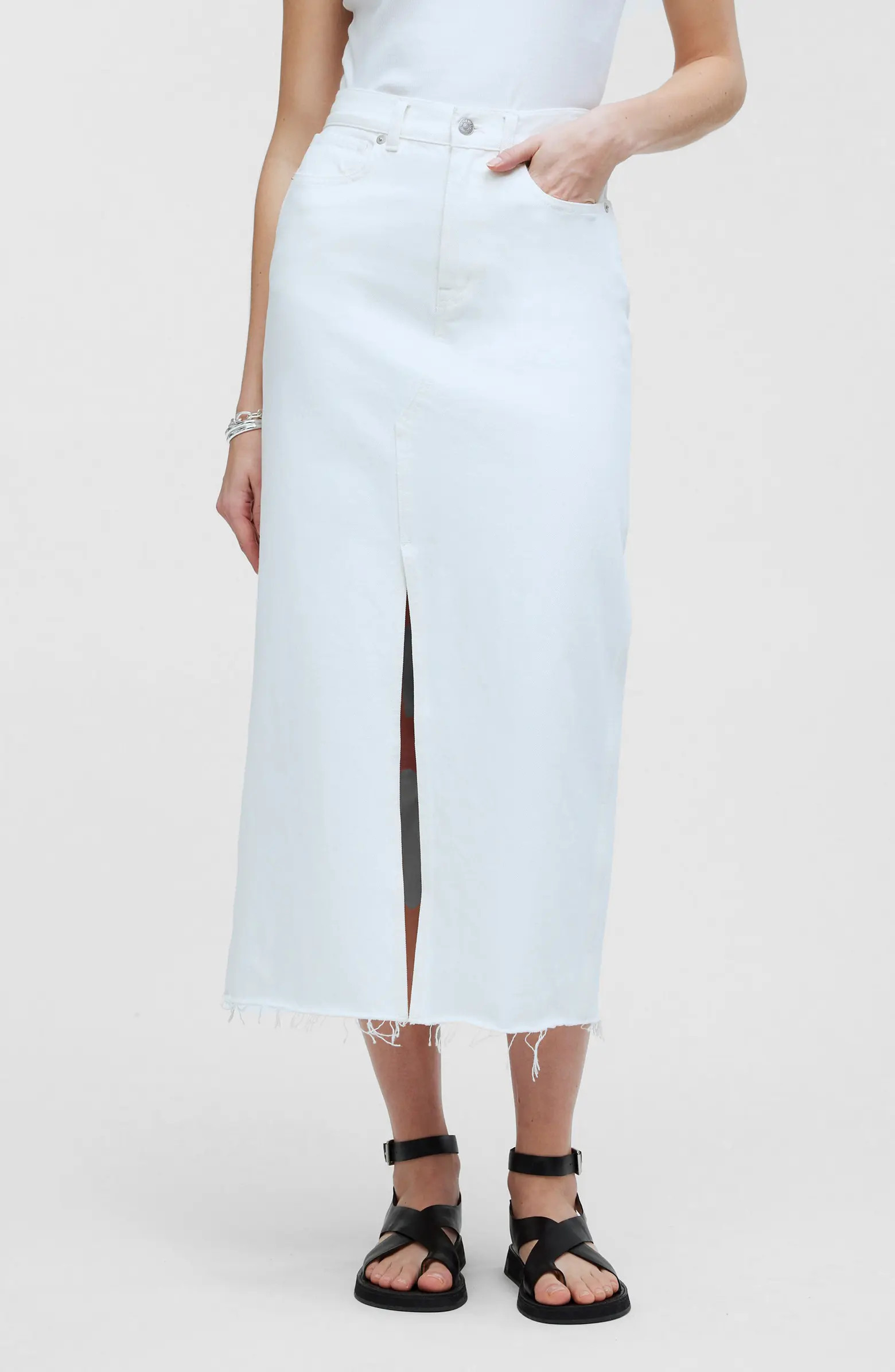 The Rilee Raw Hem Denim Midi Skirt | Nordstrom Rack
