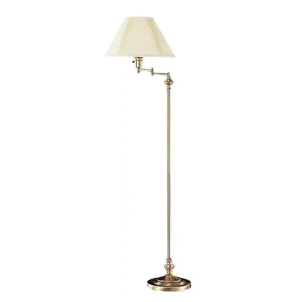 150 Watt Metal Floor Lamp with Swing Arm and Fabric Conical Shade, Gold - Overstock - 31684699 | Bed Bath & Beyond