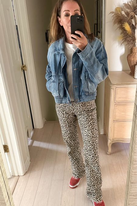 My favorite Jean jacket looks great with my leopard jeans and red Puma sneakers. Free People now also has leopard barrel jeans which I’ll link too

#LTKStyleTip #LTKFindsUnder50 #LTKOver40