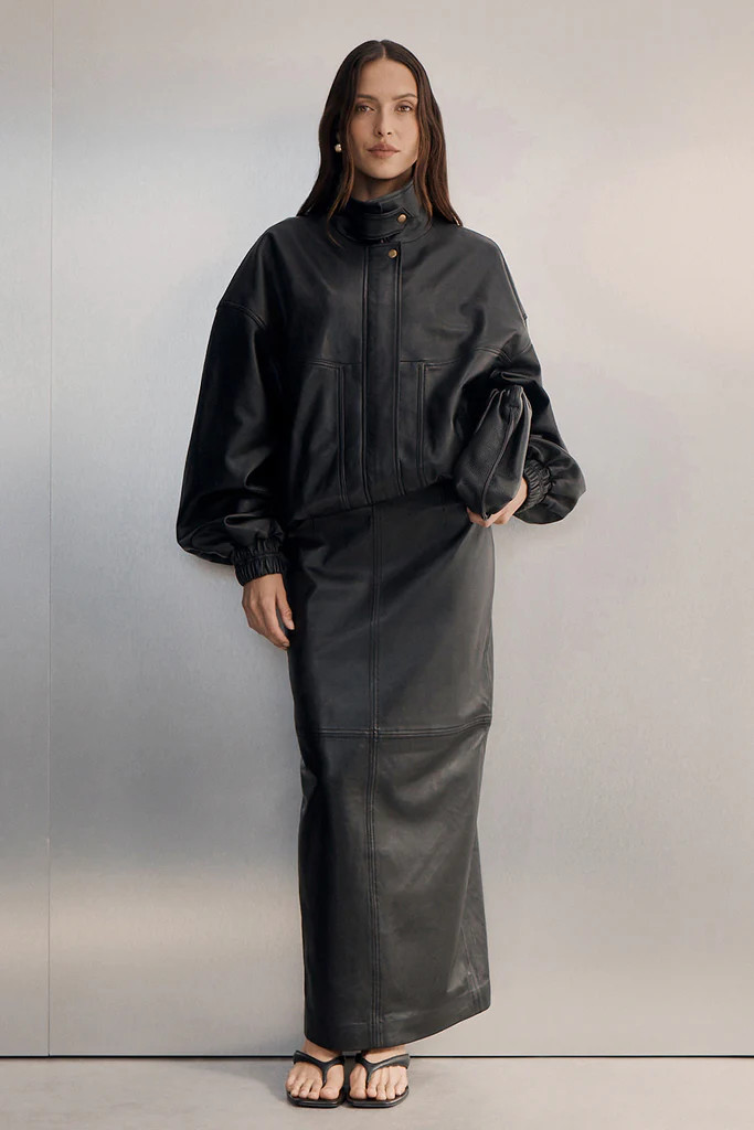 COOPER BLACK LEATHER MIDI SKIRT | DISSH