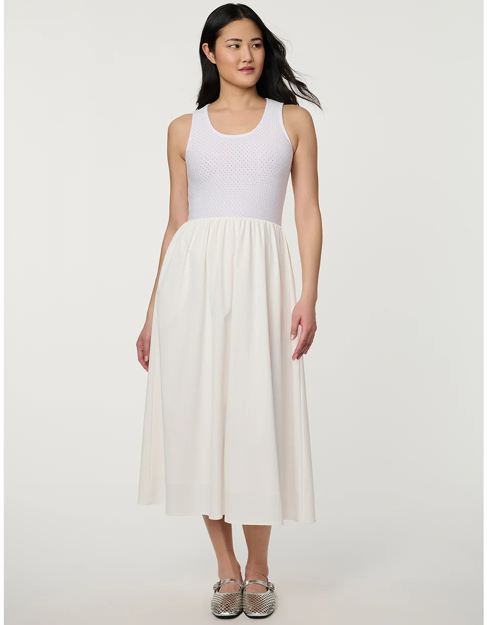 Eyelet Midi Dress - M / Bright White | Bernardo Fashions