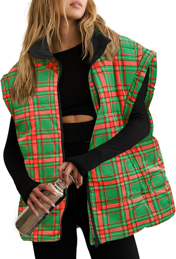 Tankaneo Womens Floral Oversized Puffer Vest Cap Sleeve Winter Warm Puffy Quilted Jackets Coat | Amazon (US)