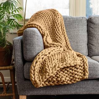 Camel Acrylic Chunky Knitted Throw | The Home Depot